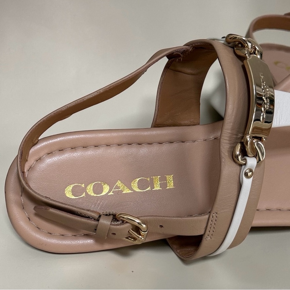 COACH Women's Caterine Nude and White T-Strap Thong Sandals! Size 7.5 - Picture 7 of 10